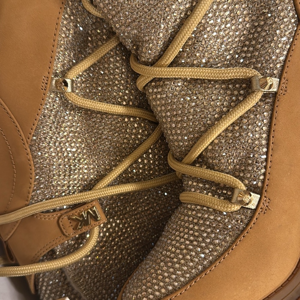 Michael Kors | Culver Embellished Nubuck and Glitter Chain Mesh Lace-Up Boot 🥾11 - Picture 12 of 14